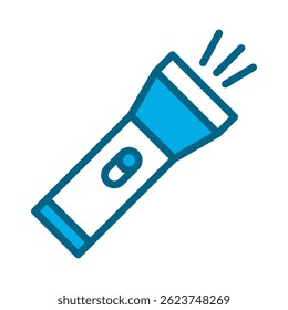 Minimalist blue flashlight icon isolated on a clean white background, suitable for a variety of design and illustrative purposes