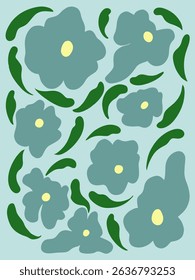 Minimalist Blue Floral Pattern. Abstract Nature-Inspired Illustration
