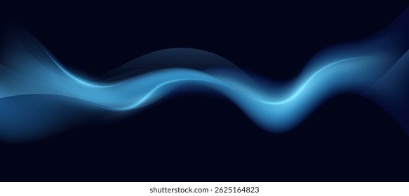 Gradiente de fluido azul minimalista em plano de fundo escuro. Gradiente de curva abstrata. Banner de anúncios sociais ou página inicial.