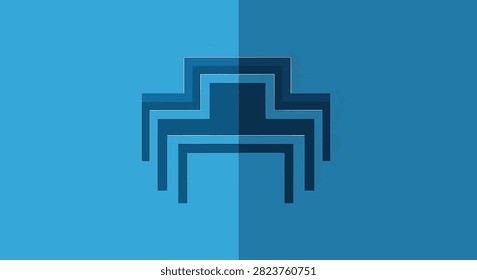 Minimalist blue geometric graphic of a hierarchical sub-level indent structure featuring nested rectangular shapes on a split blue background with flat design aesthetic.