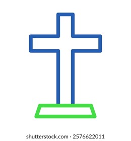 A minimalist blue and green christian cross icon