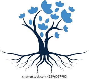 Minimalist blue and green combination tree logo, futuristic touch geometric elements, suitable for brands that focus on green technology, or the environment. Available in high quality vector format