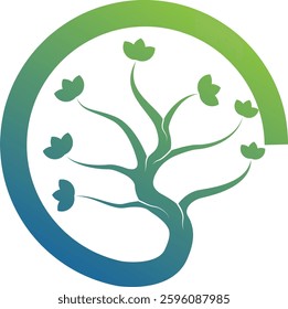 Minimalist blue and green combination tree logo, futuristic touch geometric elements, suitable for brands that focus on green technology, or the environment. Available in high quality vector format