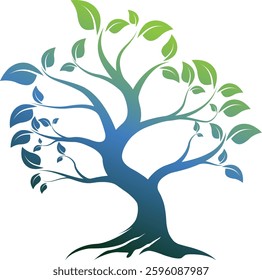 Minimalist blue and green combination tree logo, futuristic touch geometric elements, suitable for brands that focus on green technology, or the environment. Available in high quality vector format