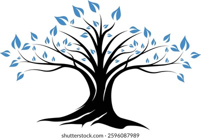 Minimalist blue and green combination tree logo, futuristic touch geometric elements, suitable for brands that focus on green technology, or the environment. Available in high quality vector format