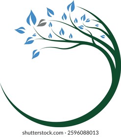 Minimalist blue and green combination tree logo, futuristic touch geometric elements, suitable for brands that focus on green technology, or the environment. Available in high quality vector format