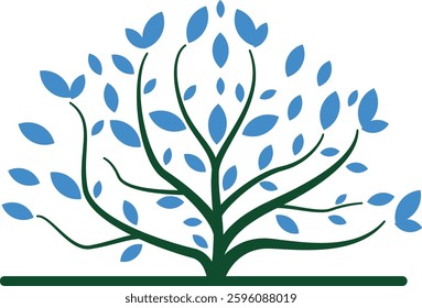 Minimalist blue and green combination tree logo, futuristic touch geometric elements, suitable for brands that focus on green technology, or the environment. Available in high quality vector format