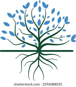 Minimalist blue and green combination tree logo, futuristic touch geometric elements, suitable for brands that focus on green technology, or the environment. Available in high quality vector format