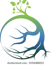 Minimalist blue and green combination tree logo, futuristic touch geometric elements, suitable for brands that focus on green technology, or the environment. Available in high quality vector format