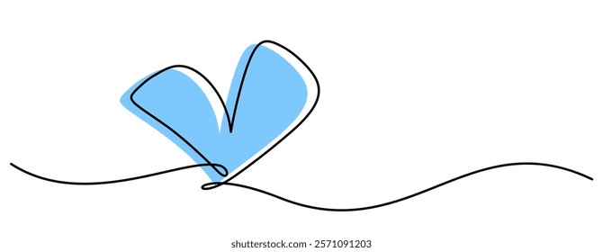 Minimalist blue heart design accented with smooth flowing lines for a modern, artistic look. Vector illustration.