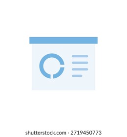 Um ícone azul minimalista com um gráfico circular e três linhas horizontais, definidas contra um fundo branco limpo. O design simples do ícone o torna versátil para uso em várias aplicações digitais, desde interfaces de software a projetos de desenvolvimento na web.