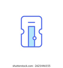 Minimalist Blue Icon of a Pencil Sharpener Representing Essential Stationery Tool in Education and Office Settings