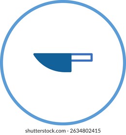 Minimalist blue knife illustration in a circle on white background, food preparation