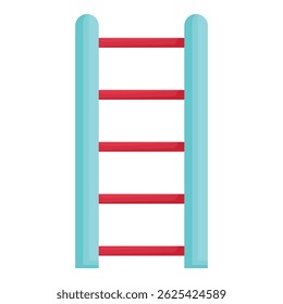 Minimalist blue ladder standing up with red steps on white background