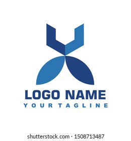 minimalist blue leaves logo vector design
