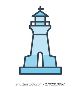 A minimalist blue lighthouse icon representing maritime navigation, sea safety, and coastal guidance. Perfect for nautical themes, travel apps, and marine design.