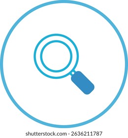 Minimalist blue magnifying glass icon on white background for search concept