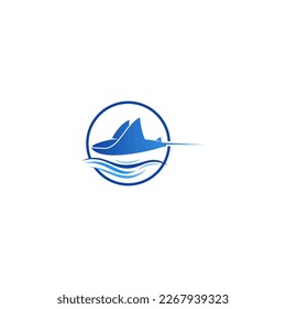 Minimalist blue manta ray logo vector template