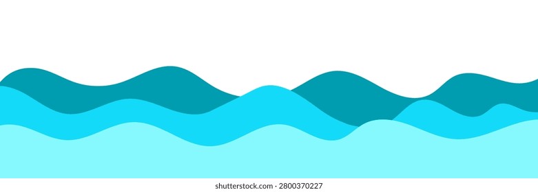 Minimalist blue ocean wave shape border. Stylized sea water ripple background. Simple flat design element for summer beach holiday brochure, website footer banner. Vector illustration
