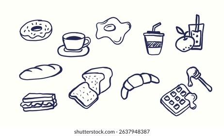 Minimalist Blue Outline Breakfast Food and Drink Doodles