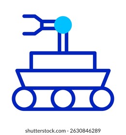 Minimalist blue outline depicting an automated explorer device on a white canvas