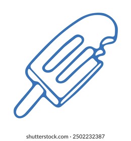 A minimalist blue outline of a melting popsicle, drawn in a simple and clean style.