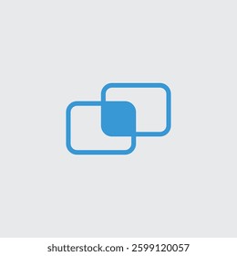Minimalist blue overlapping rectangles, screen mirroring, overlapping layers on a light gray background.