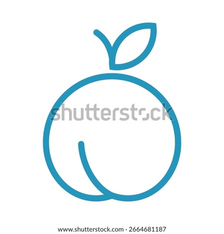 Minimalist Blue Peach Icon with Leaf, Simple Fruit Outline Desig