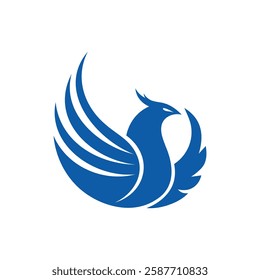 Minimalist Blue Phoenix Logo Design