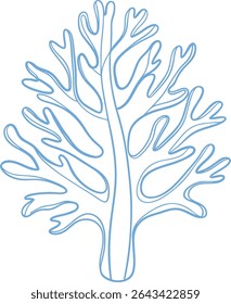 Minimalist blue sea coral line art illustration with abstract ocean-inspired organic shape. Perfect for marine design, underwater themes, eco branding, and artistic coastal visuals.