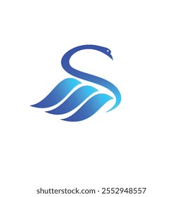 Diseño De Logotipo De Cisne Azul Minimalista Con Elementos Ondulados Fluidos, Perfecto Para La Marca De Negocios, Agencias Creativas O Proyectos De Temática Acuática.