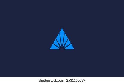 Un diseño de triángulo azul minimalista con líneas radiantes sobre un fondo oscuro.