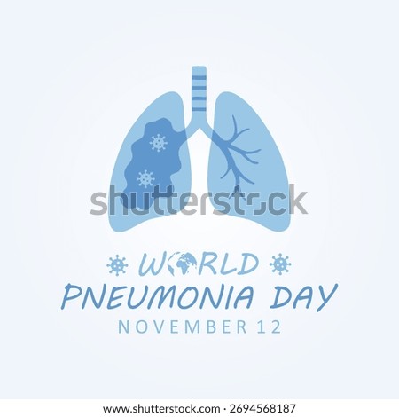 Minimalist blue vector poster for World Pneumonia Day, highlighting human lungs, medical icons, and health awareness against pneumonia and respiratory infections.