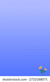 Fondo de Vertical azul minimalista con flor amarilla y espacio de copia.