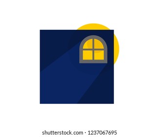 minimalist blue wall and window with the moonlight