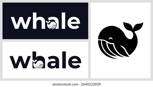 Minimalist Blue Whale Logo – Modern Marine Wildlife Icon Vector