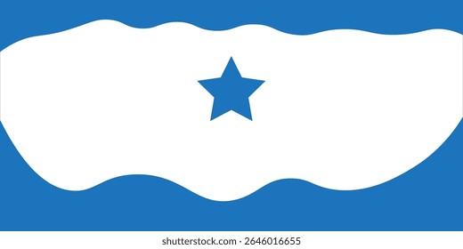Minimalist blue and white abstract flag design with a central star and wavy border elements. Clean and modern patriotic or symbolic illustration.