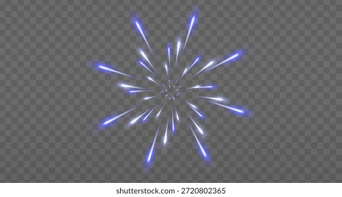Fogos de artifício azul e branco minimalistas sobre fundo escuro. Explosão suave brilhante para design de celebração limpo e moderno.