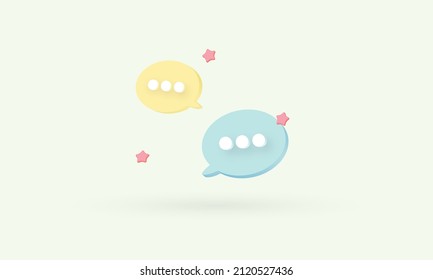 Minimalist blue and yellow speech bubbles talk icons floating, 3d render illustration