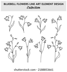 Minimalist Bluebell Flower Hand Drawn Vector Illustration Set. Flowers Sketch Drawing On White Background.