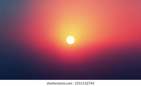 Fondo minimalista de gradiente de puesta de sol borrosa con tonos azules profundos y cálidos rojos anaranjados. Hermoso amanecer o atardecer sin nubes evoca tranquilidad, calidez y belleza natural para el Anuncio, la cubierta o el cartel