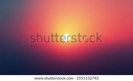 Minimalist blurred sunset gradient background with deep blue and warm red orange tones. Beautiful cloudless sunrise or sunset evokes tranquility, warmth, and natural beauty for banner, cover or poster