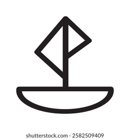 Minimalist boat icon featuring a small vessel floating on calm waters, perfect for navigation and ocean concepts.