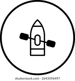 Ilustração de ícone de barco minimalista com pás dentro de um design de símbolo de círculo