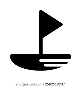 Minimalist boat icon with a sleek hull design, symbolizing speed and adventure.