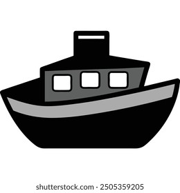 Minimalist Boat on Waves Silhouette Icon Vector