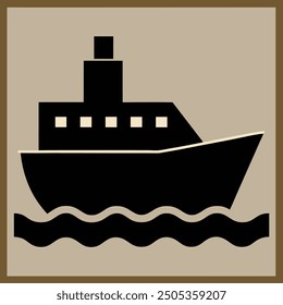 Minimalist Boat on Waves Silhouette Icon Vector