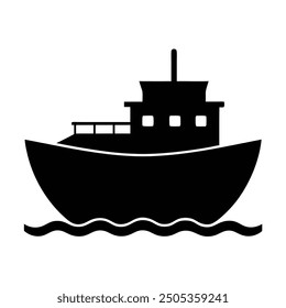 Minimalist Boat on Waves Silhouette Icon Vector