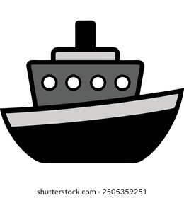 Minimalist Boat on Waves Silhouette Icon Vector