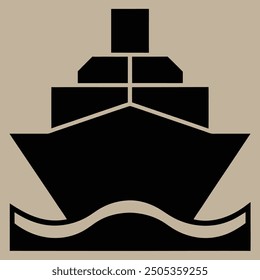 Minimalist Boat on Waves Silhouette Icon Vector